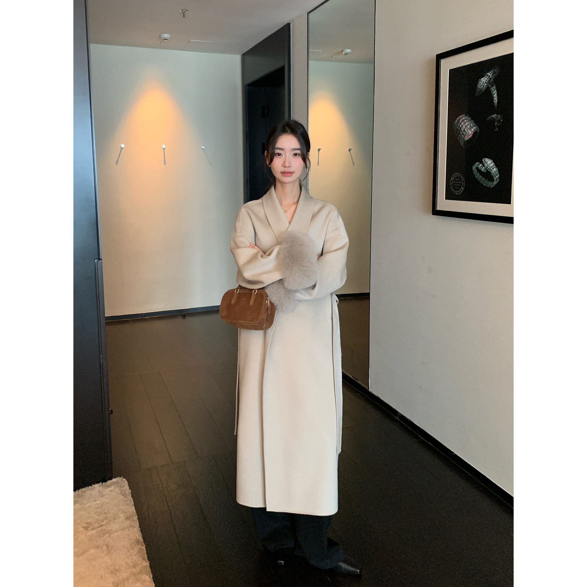 pusumede可拆卸狐狸毛高级感毛呢外套女气质双面呢长款绵羊毛大衣,女装/女士精品,毛呢外套,淘宝优惠券,粉丝福利购,淘宝优惠卷