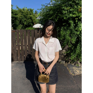 女夏季 pusumede 衬衫 短袖 气质百搭休闲宽松显瘦衬衣打底上衣 法式