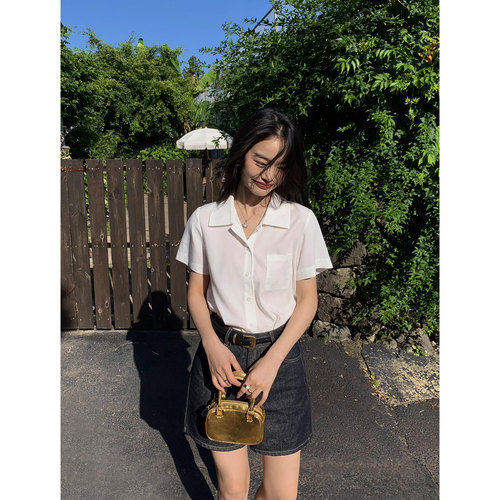 法式短袖衬衫女气质宽松天丝上衣