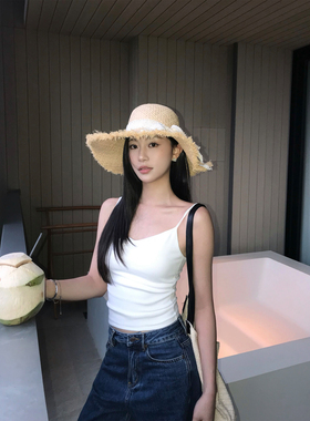 pusumede 氧气甜妹 白色带胸垫吊带背心女夏外穿修身短款内搭上衣