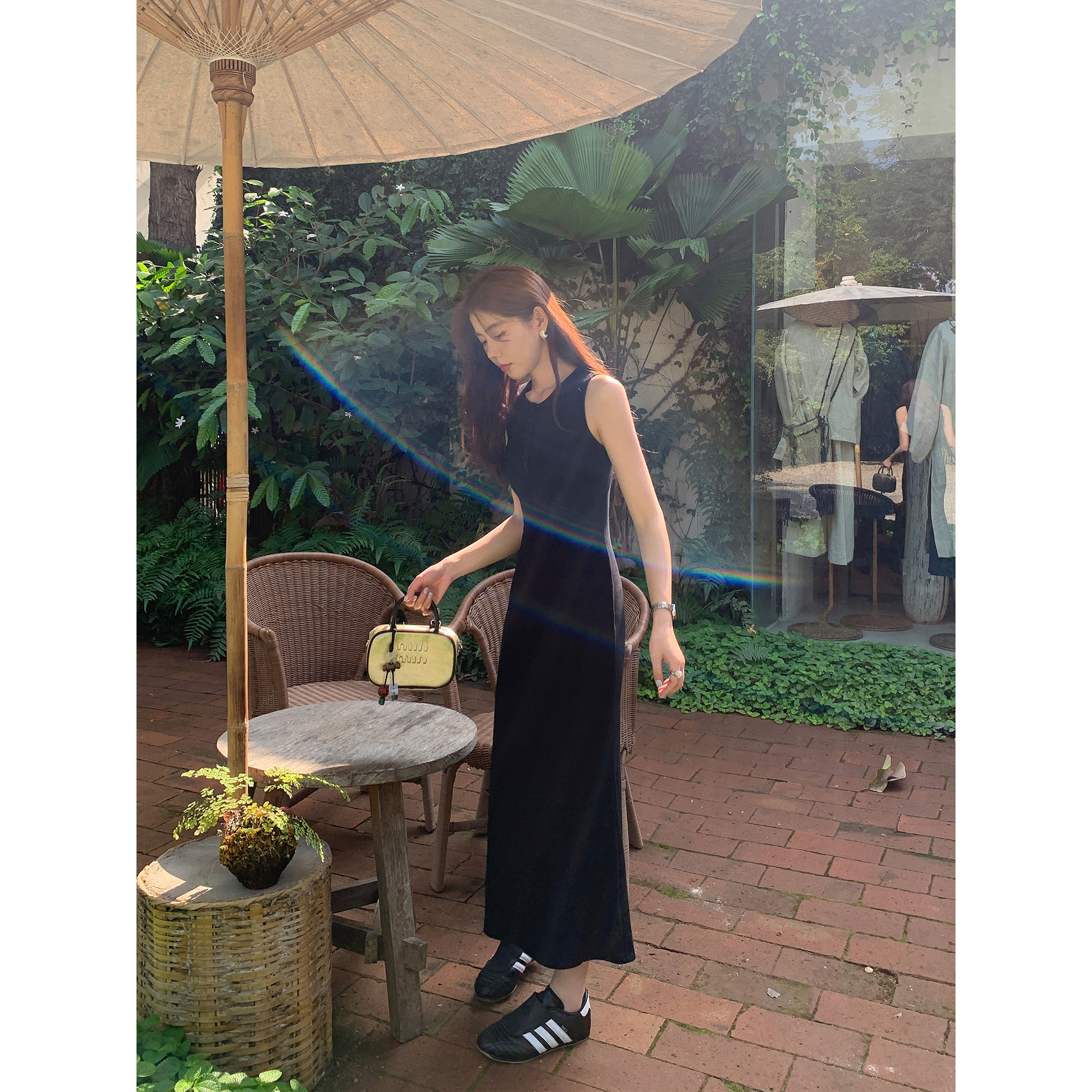 pusumede 【现货7.5折】针织连衣裙女背心裙收腰中长款鱼尾裙