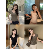 现货7折 基础款 微宽松白色短袖 pusumede t恤U领正肩小飞袖 上衣