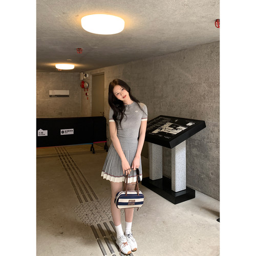 短袖T恤女气质百褶半身裙套装