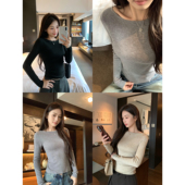 内搭长袖 pusumede 女气质修身 一字船领针织衫 打底上衣 慵懒午后