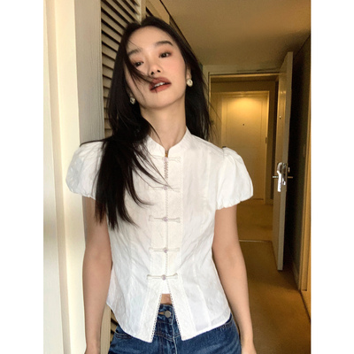 新中式衬衫女国风盘扣小衫短上衣