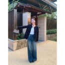 女宽松质感休闲直筒长裤 复古蓝色阔腿牛仔裤 子 腿精盛宴 pusumede