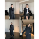 pusumede 100%羊毛双面呢大衣黑色收腰设计感毛呢外套女 围脖一体