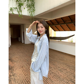 衬衫 条纹长袖 女韩系宽松慵懒小众外搭防晒上衣 蓝湾回响 pusumede