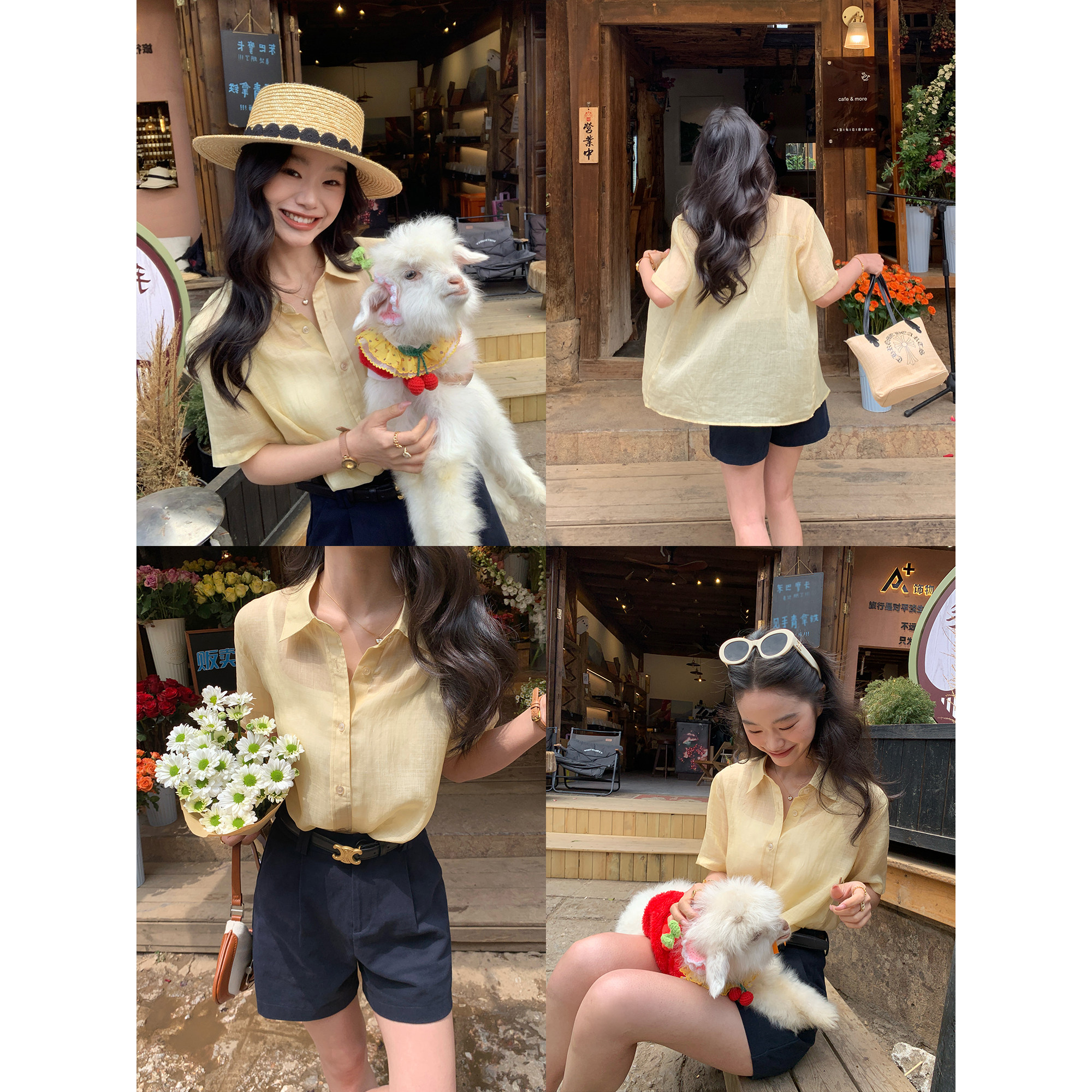 pusumede 夏日ootd 轻薄短袖衬衫女极简通勤气质衬衣1OO苎麻上衣