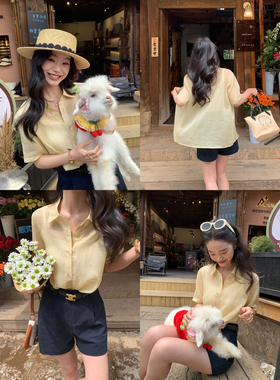pusumede 夏日ootd 轻薄短袖衬衫女极简通勤气质衬衣1OO苎麻上衣
