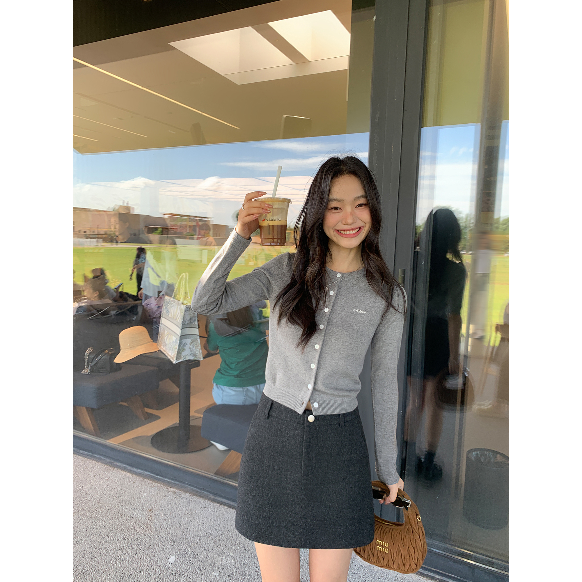 伦敦变奏曲五分袖针织开衫短款上