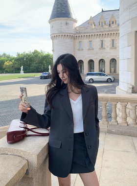 pusumede 职场lady 高级感休闲西装外套女防走光a字裙裤两件套装