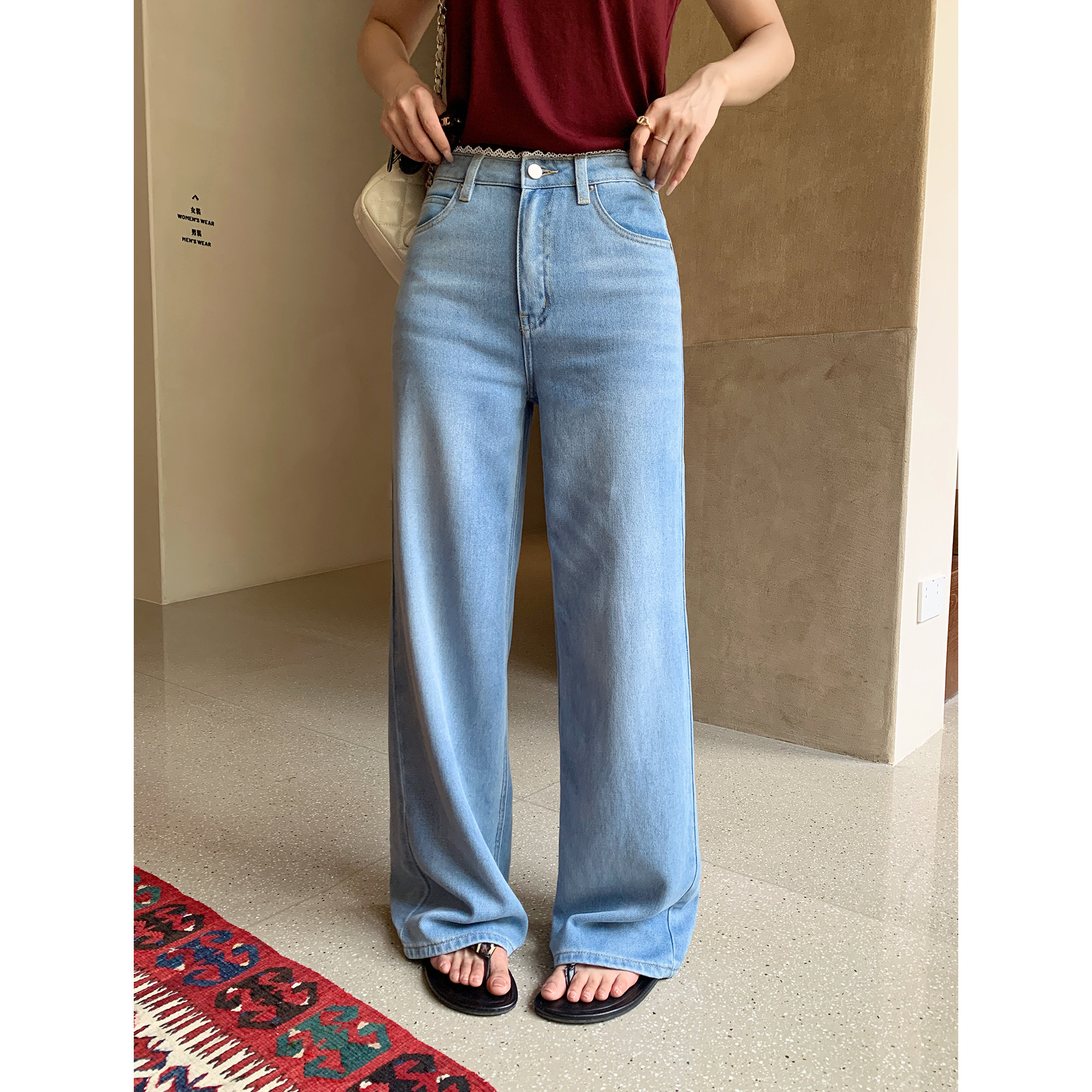 pusumede 唤醒活力 蕾丝花边牛仔裤女阔腿裤宽松直筒休闲裤长裤,女装/女士精品,牛仔裤,淘宝优惠券,粉丝福利购,淘宝优惠卷