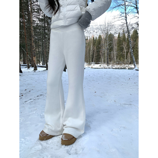 女加绒显瘦直筒休闲喇叭裤 垂感微喇针织卫裤 松弛buff pusumede