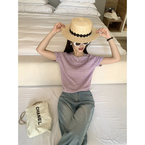 麻花针织衫短袖t恤上衣