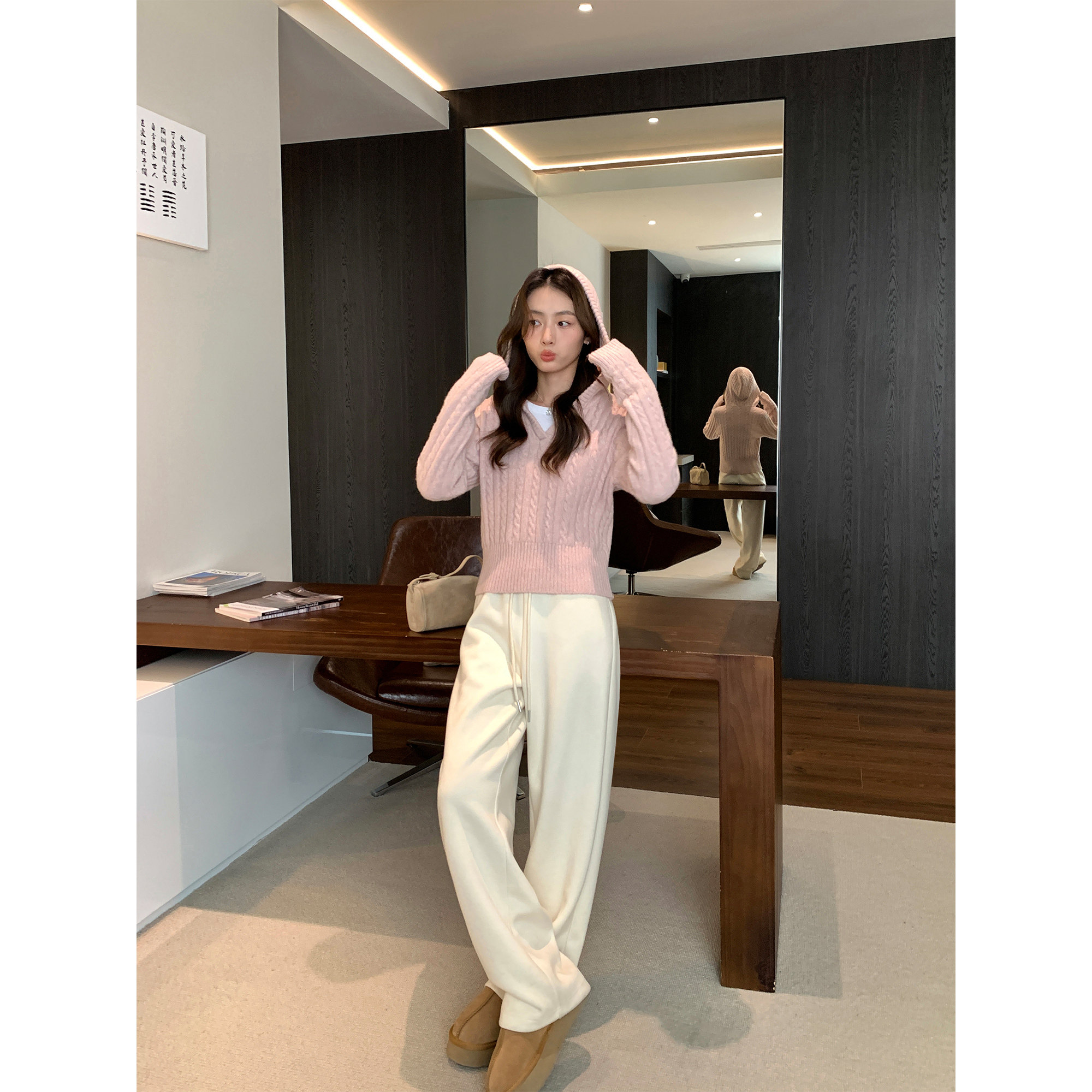 pusumede 格调版型 宽松阔腿休闲裤女加厚针织卫裤松紧腰直筒长裤,女装/女士精品,休闲裤,淘宝优惠券,粉丝福利购,淘宝优惠卷