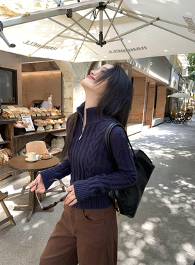 pusumede 马里梦境 麻花拉链毛衣开衫女秋冬立领长袖针织衫上衣