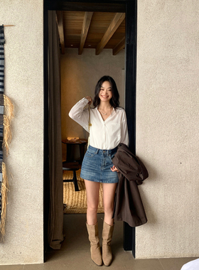 pusumede 蓝色复古牛仔半身裙女夏季高腰显瘦a字防走光短裤裙子