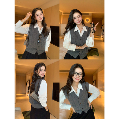 pusumede针织马甲无袖毛衣开衫