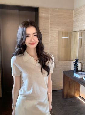 pusumede 智系主义 老钱风polo领短袖针织衫女宽松气质正肩上衣