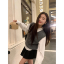 pusumede 灰色V领麻花毛衣马甲女春百搭叠穿坎肩羊毛针织背心上衣