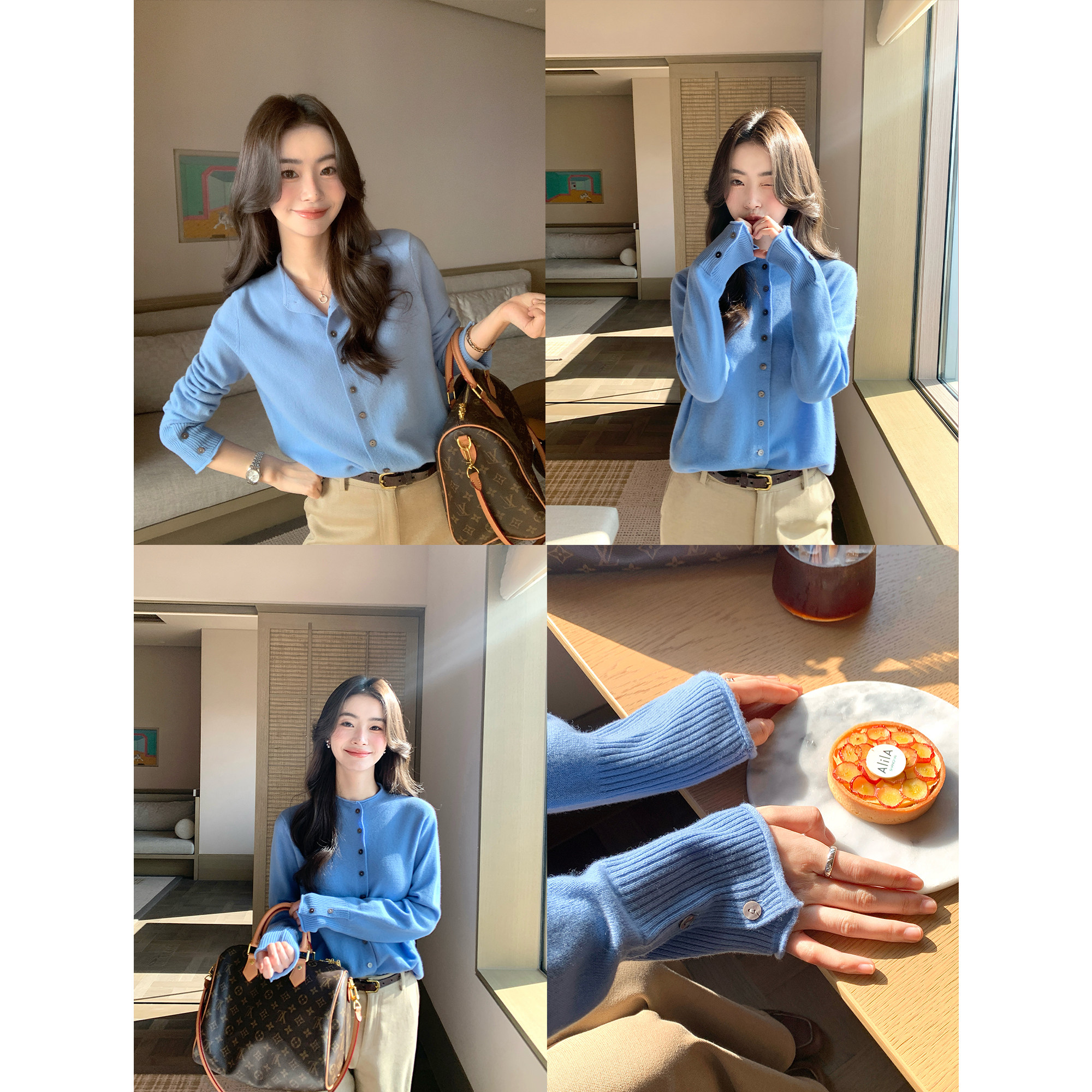 pusumede 柔和氛围|1OO羊毛针织衫女设计感卷边内搭打底上衣开衫