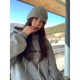 pusumede黑色刺绣连帽卫衣女韩版 宽松套头慵懒风外套百搭休闲上衣