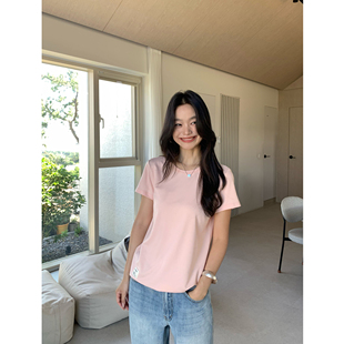 简约正肩针织上衣 T恤女夏修身 pusumede 休闲chill·白色圆领短袖