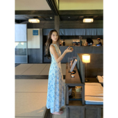 挂脖碎花连衣裙女绑带收腰无袖 pusumede 夏日花序 背心裙气质长裙
