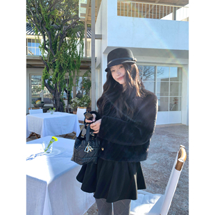 pusumede 心动茶歇 仿貂毛青果领环保皮草女气质保暖短款毛毛外套