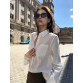 pusumede 衬衣 女宽松气质休闲长袖 文艺漫游 亚麻混纺翻领衬衫