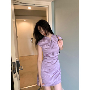 pusumede改良旗袍新中式 连衣裙女国风设计感收腰气质提花半身短裙