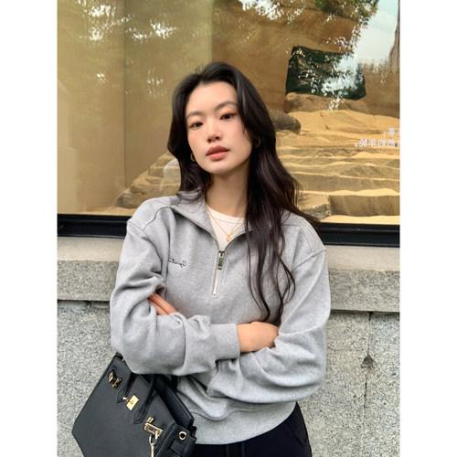 暖冬匝记立领半拉链刺绣卫衣