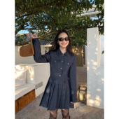 pusumede 收腰磨毛短裙 裙长袖 现货5折 设计感百褶连衣裙女衬衫