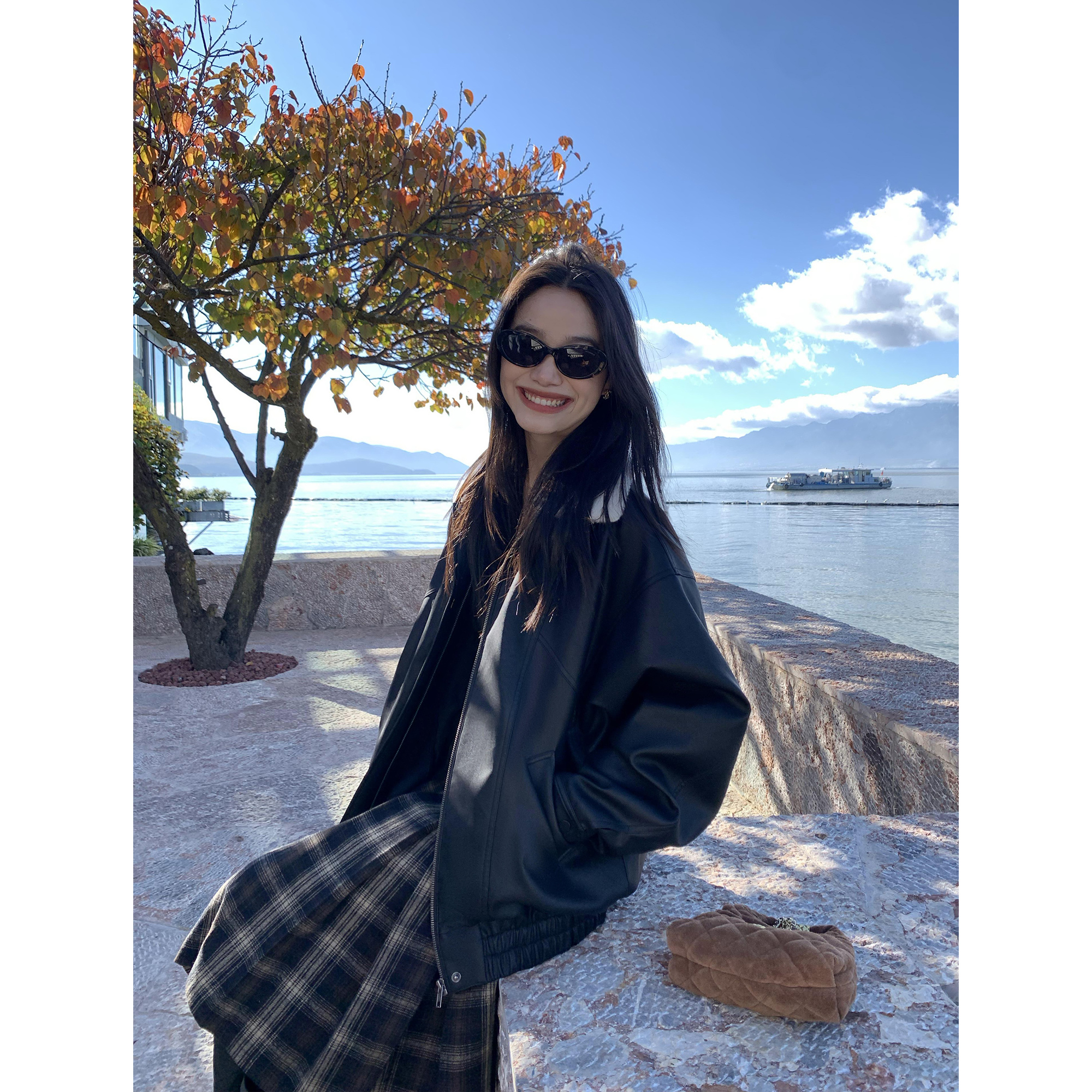 可拆卸毛领皮衣外套女小众夹克