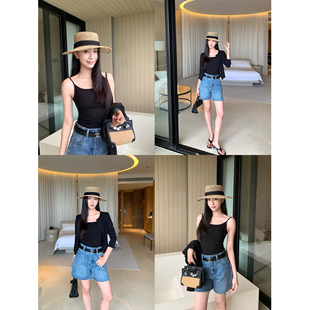 pusumede 叠穿oni 韩系轻薄防晒针织开衫女带胸垫吊带背心两件套