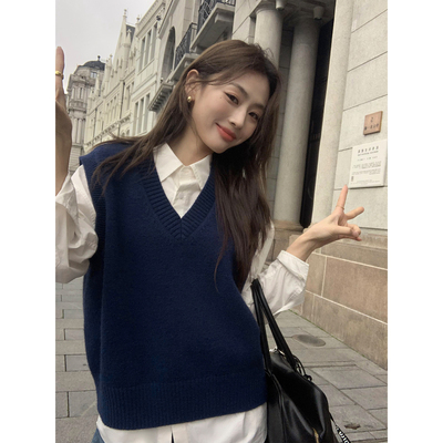 针织马甲女毛衣背心V领无袖上衣