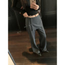 高智随性 拖地长裤 假两件休闲裤 裤 女直筒宽松西装 pusumede