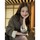 大衣 宽松立领风衣外套女气质条纹小个子中长款 pusumede 都市主角