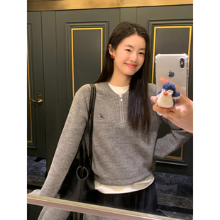 上衣 半开拉链毛衣女设计感宽松羊毛针织衫 pusumede 现货6.5折