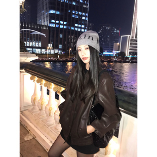 复古黑色pu皮衣外套女夹克机车服 夜幕流星 pusumede 现货6折