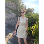 pusumede 收腰显瘦A字短裙 圆领背心连衣裙女夏季 法式 复古无袖