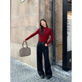 现货6.5折 复古高腰牛仔裤 女直筒阔腿裤 pusumede 拖地休闲长裤