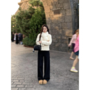 pusumede 松弛街头 黑色高腰直筒休闲裤女软糯修身垂坠感拖地长裤