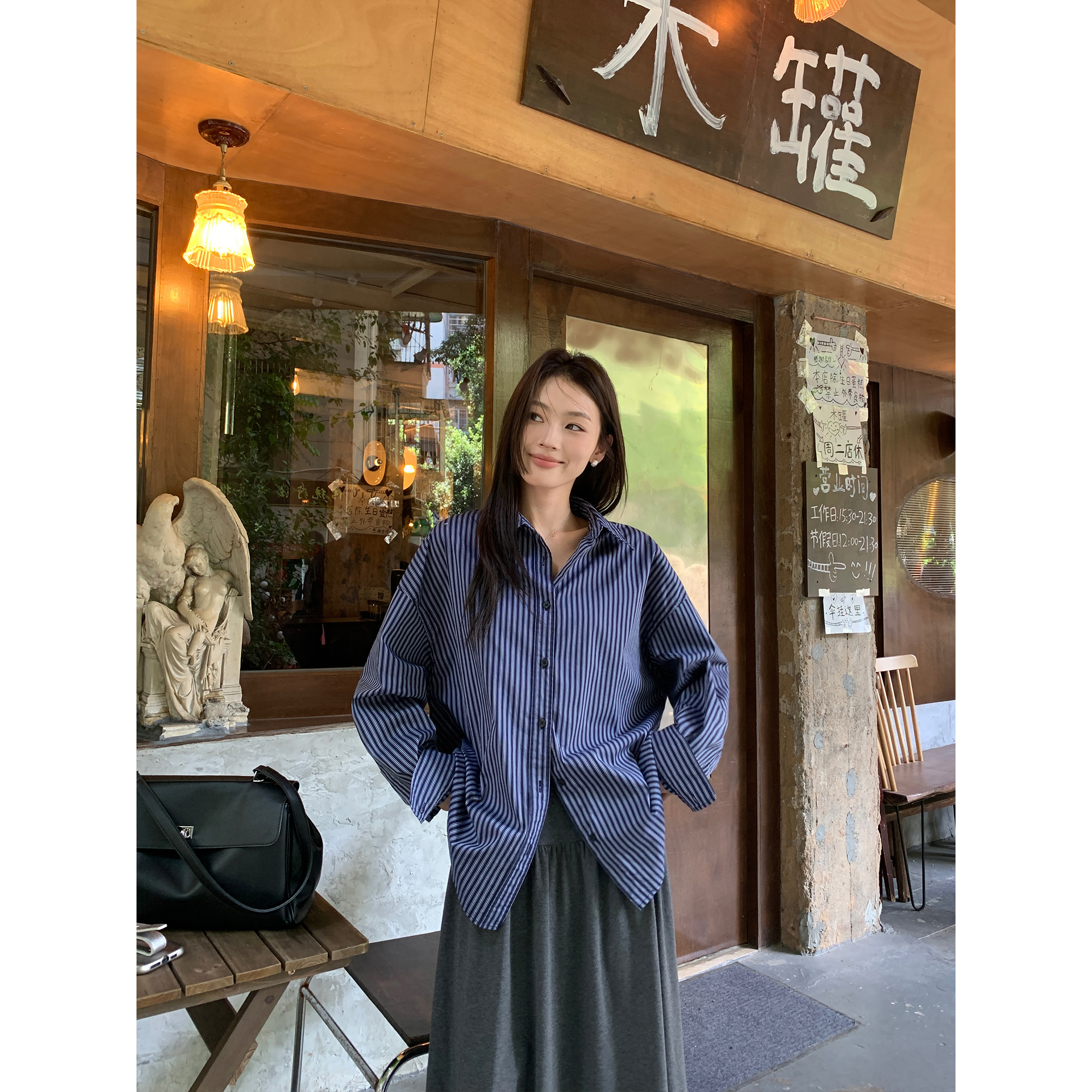 高级感条纹衬衫女长袖衬衣宽松