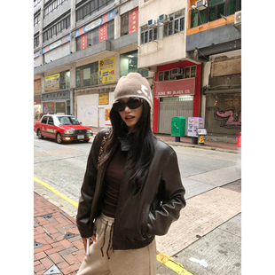 立领皮衣外套短款 摩登旧事 PU皮机车夹克 现货7折 pusumede