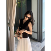 无袖 短款 上衣 高级感小香风v领马甲女时髦洋气马夹法式 pusumede