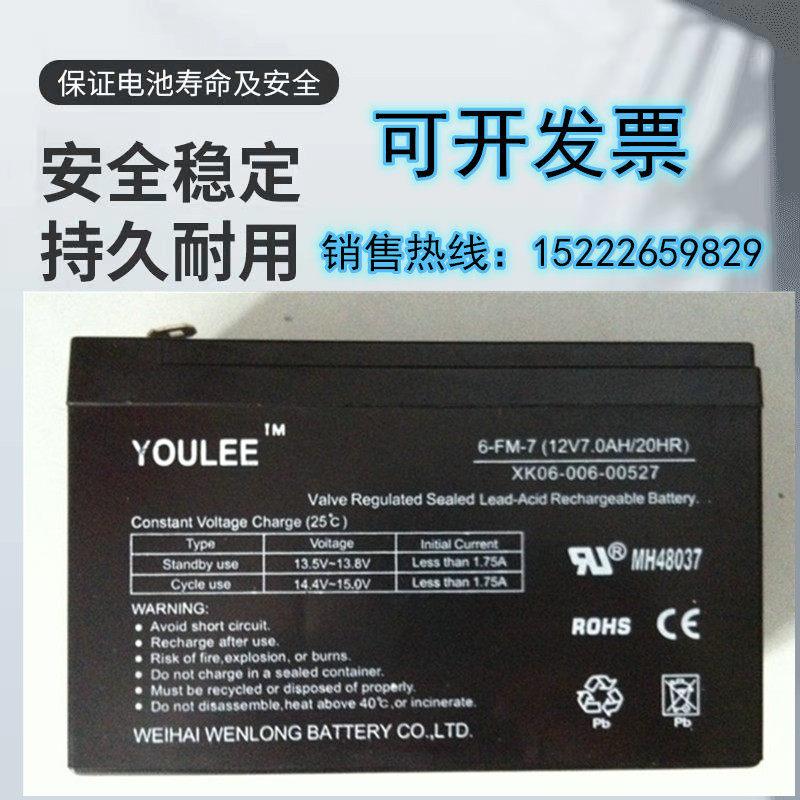 YOULEE蓄电池 6-FM-7 12V7.0AH/20HR 玩具车 童车 小孩子车用电瓶