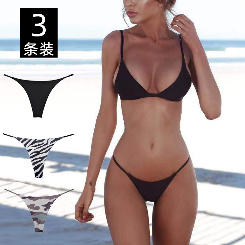 三件性感低腰纯棉全棉细带女人丁字裤运动无痕健身大码火辣t裤女