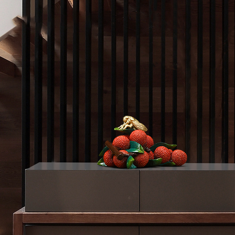 优润蝉若渔hwj《名利收》纯铜寓意金荔枝摆双件家居品饰办公室装